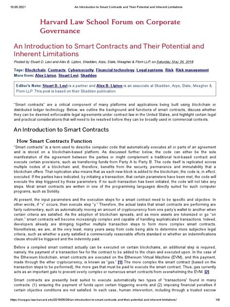 An Introduction to Smart Contracts and Their Potential and 